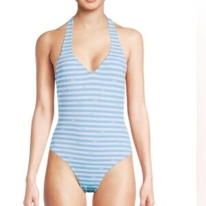Barbie swimsuit blue white striped size small